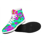 Holographic Neon Liquid Trippy Print High Top Leather Sneakers