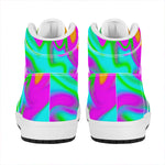 Holographic Neon Liquid Trippy Print High Top Leather Sneakers