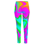 Holographic Neon Liquid Trippy Print High-Waisted Pocket Leggings