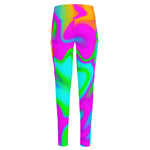 Holographic Neon Liquid Trippy Print High-Waisted Pocket Leggings