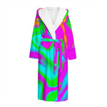 Holographic Neon Liquid Trippy Print Hooded Bathrobe