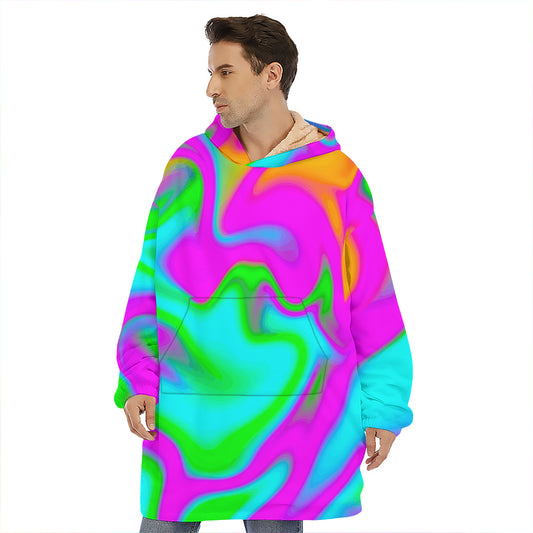 Holographic Neon Liquid Trippy Print Hoodie Blanket