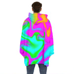 Holographic Neon Liquid Trippy Print Hoodie Blanket