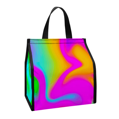 Holographic Neon Liquid Trippy Print Insulated Lunch Tote