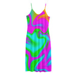 Holographic Neon Liquid Trippy Print Jersey Midi Cami Dress
