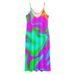 Holographic Neon Liquid Trippy Print Jersey Midi Cami Dress