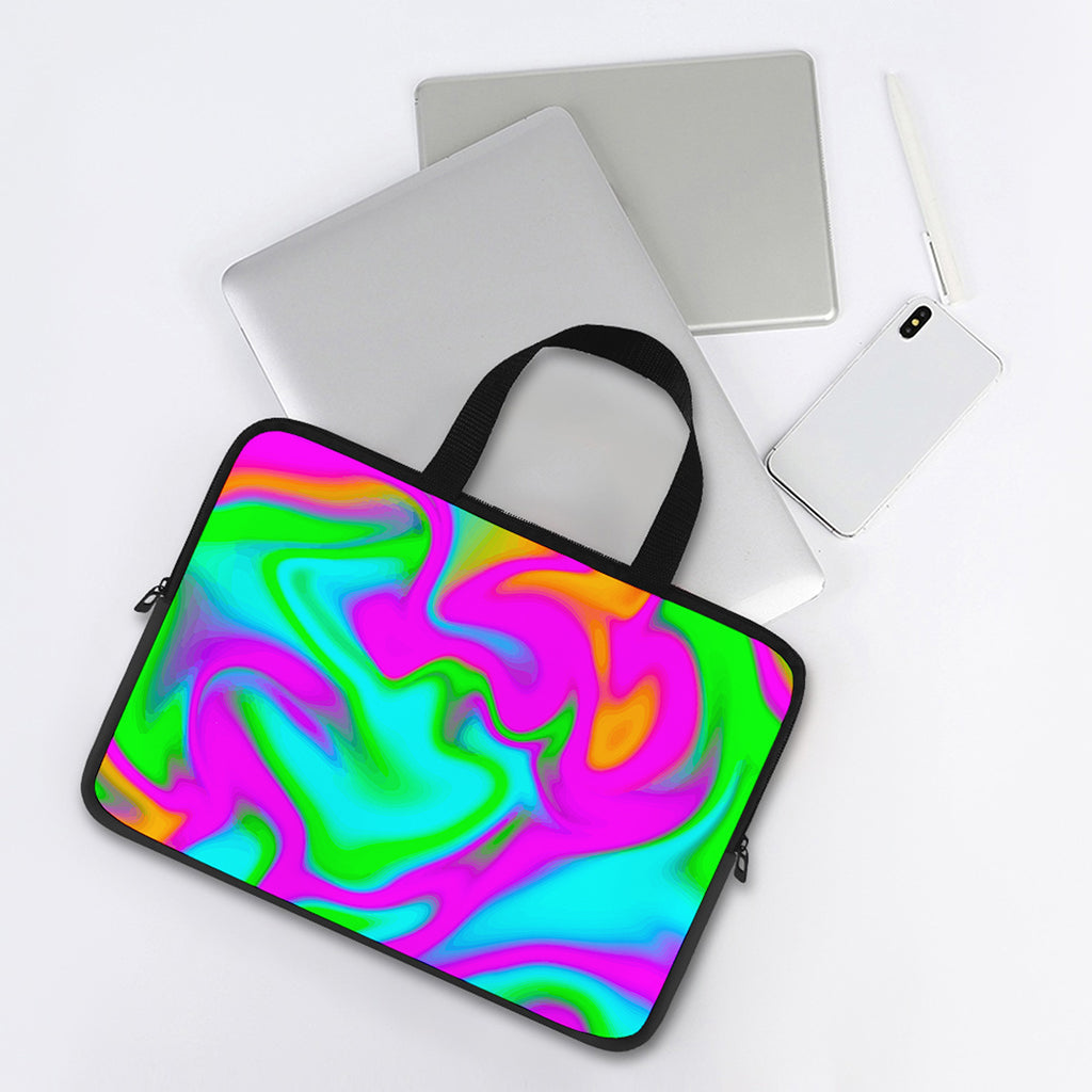 Holographic Neon Liquid Trippy Print Laptop Sleeve With Handle