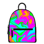 Holographic Neon Liquid Trippy Print Leather Backpack