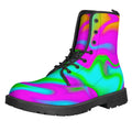 Holographic Neon Liquid Trippy Print Lace-Up Boots