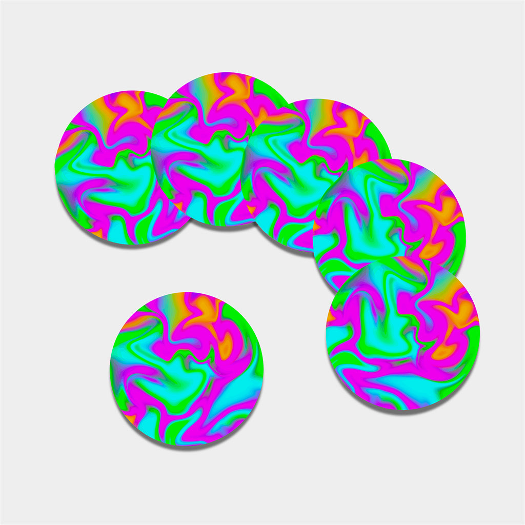 Holographic Neon Liquid Trippy Print Leather Coaster Set