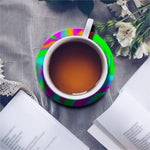 Holographic Neon Liquid Trippy Print Leather Coaster Set