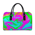 Holographic Neon Liquid Trippy Print Leather Duffel Bag