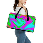 Holographic Neon Liquid Trippy Print Leather Duffle Bag