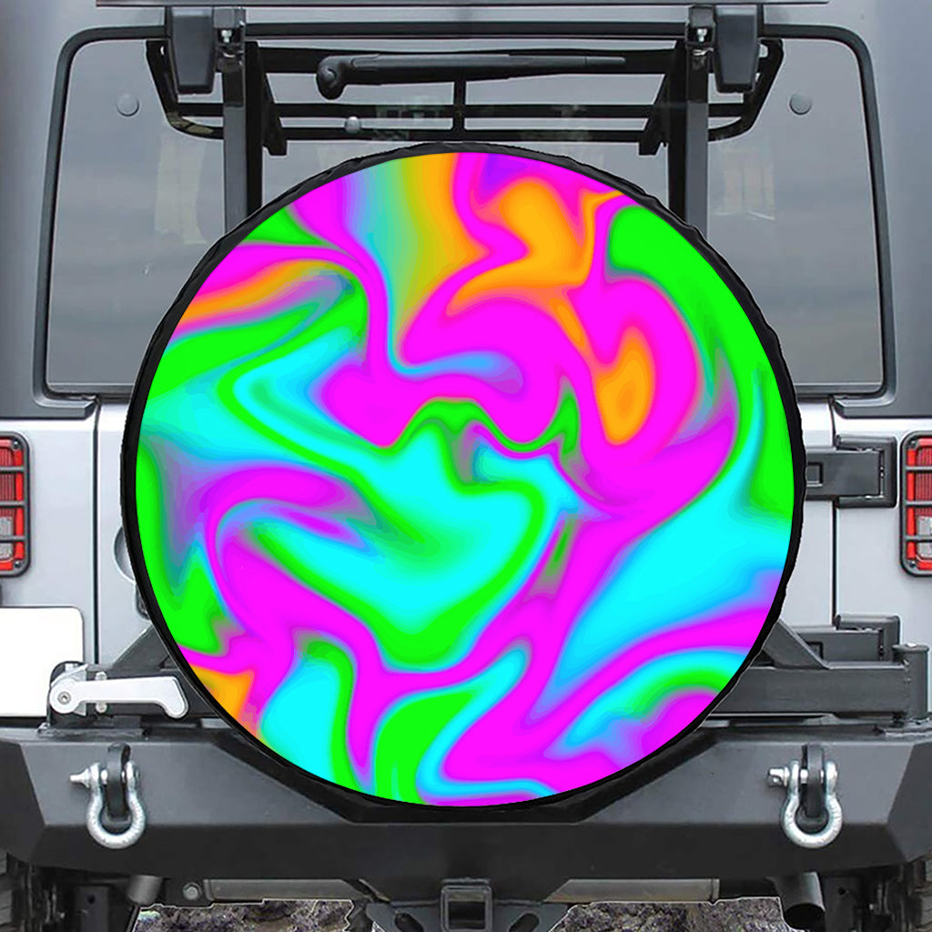 Holographic Neon Liquid Trippy Print Leather Spare Tire Cover