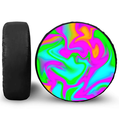 Holographic Neon Liquid Trippy Print Leather Spare Tire Cover