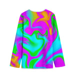 Holographic Neon Liquid Trippy Print Long Sleeve Short Coat