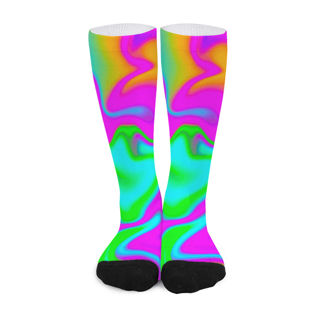 Holographic Neon Liquid Trippy Print Long Socks