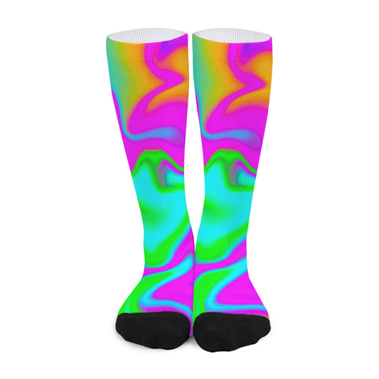 Holographic Neon Liquid Trippy Print Long Socks