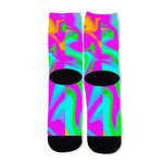 Holographic Neon Liquid Trippy Print Long Socks