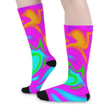 Holographic Neon Liquid Trippy Print Long Socks