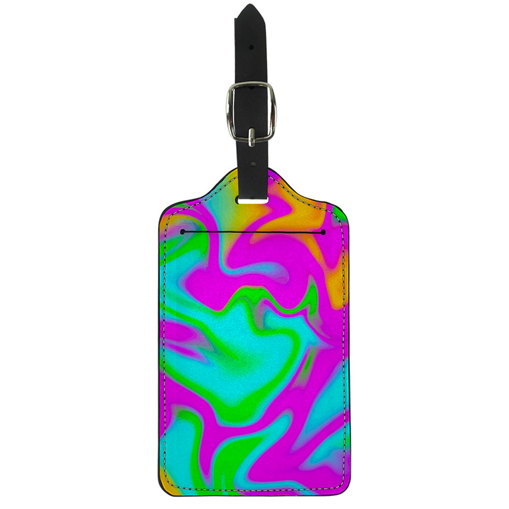 Holographic Neon Liquid Trippy Print Luggage Tag