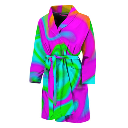 Holographic Neon Liquid Trippy Print Men's Bathrobe