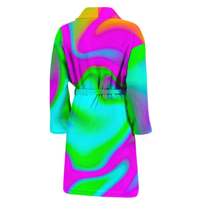 Holographic Neon Liquid Trippy Print Men's Bathrobe