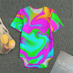 Holographic Neon Liquid Trippy Print Men's Bodysuit