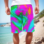 Holographic Neon Liquid Trippy Print Men's Cargo Shorts