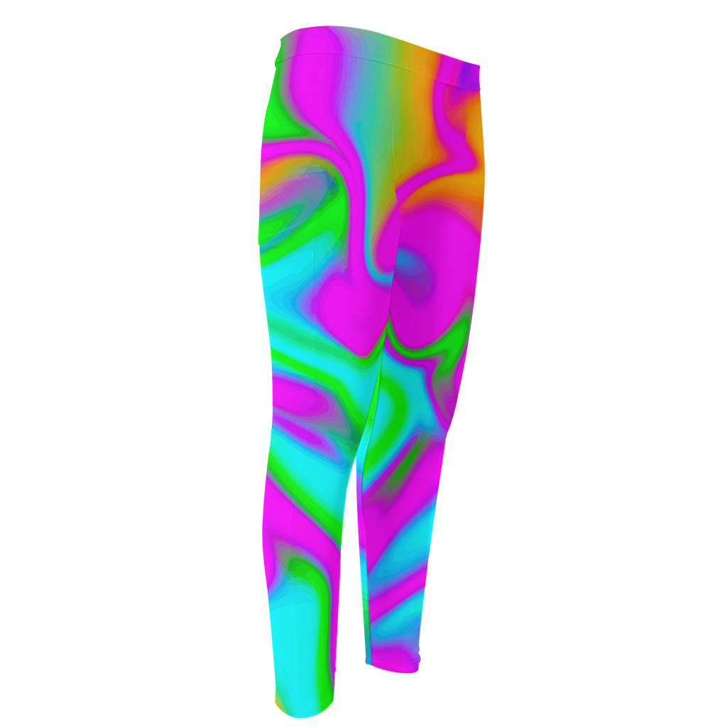 Holographic Neon Liquid Trippy Print Men's Compression Pants