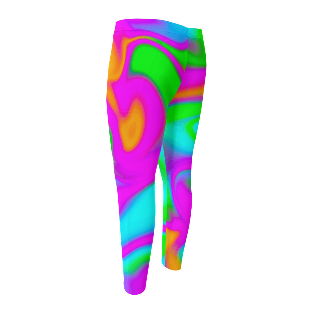 Holographic Neon Liquid Trippy Print Men's Compression Pants