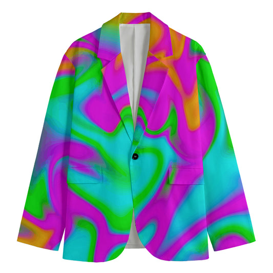 Holographic Neon Liquid Trippy Print Men's Cotton Blazer