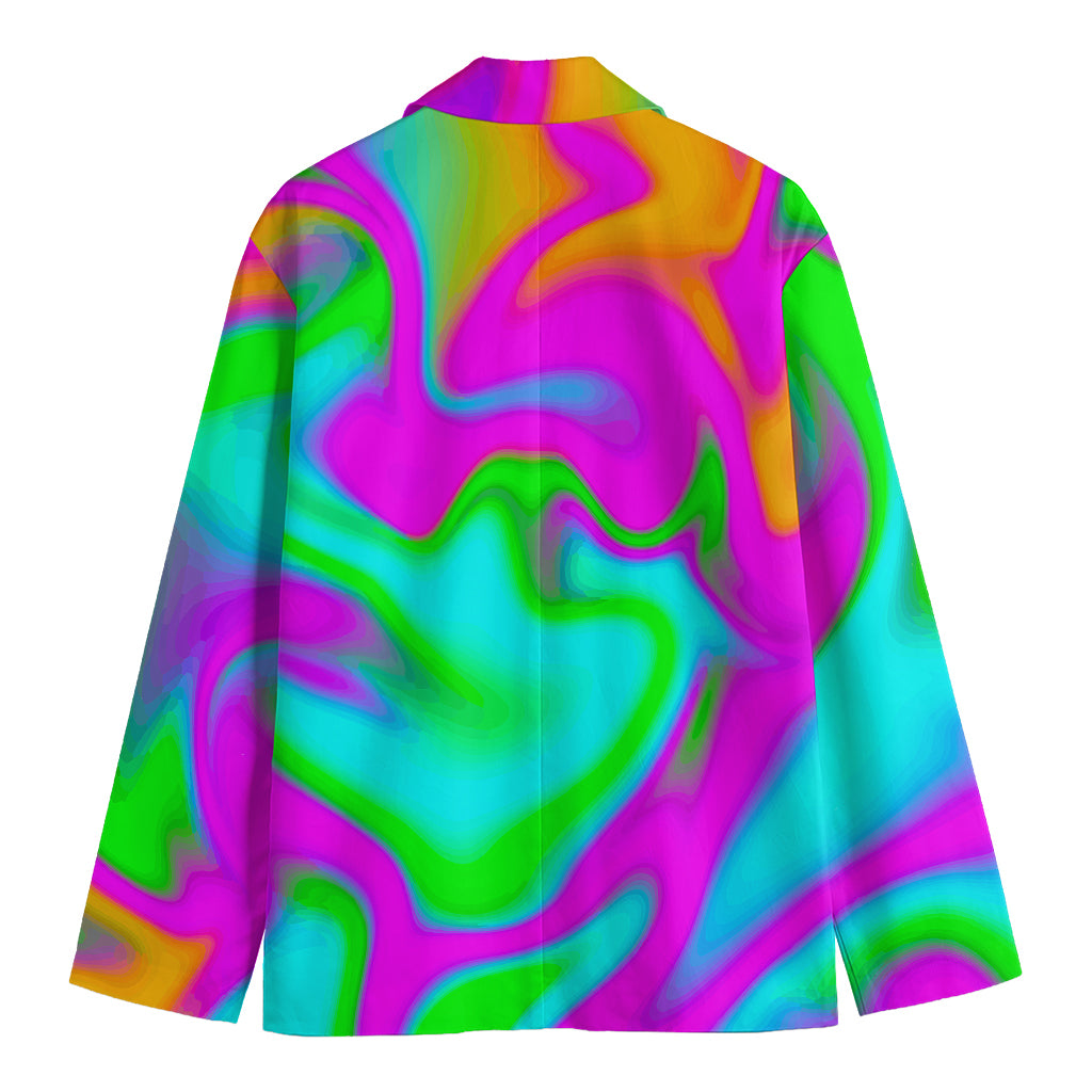 Holographic Neon Liquid Trippy Print Men's Cotton Blazer