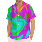 Holographic Neon Liquid Trippy Print Men's Deep V-Neck Shirt