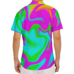 Holographic Neon Liquid Trippy Print Men's Deep V-Neck Shirt