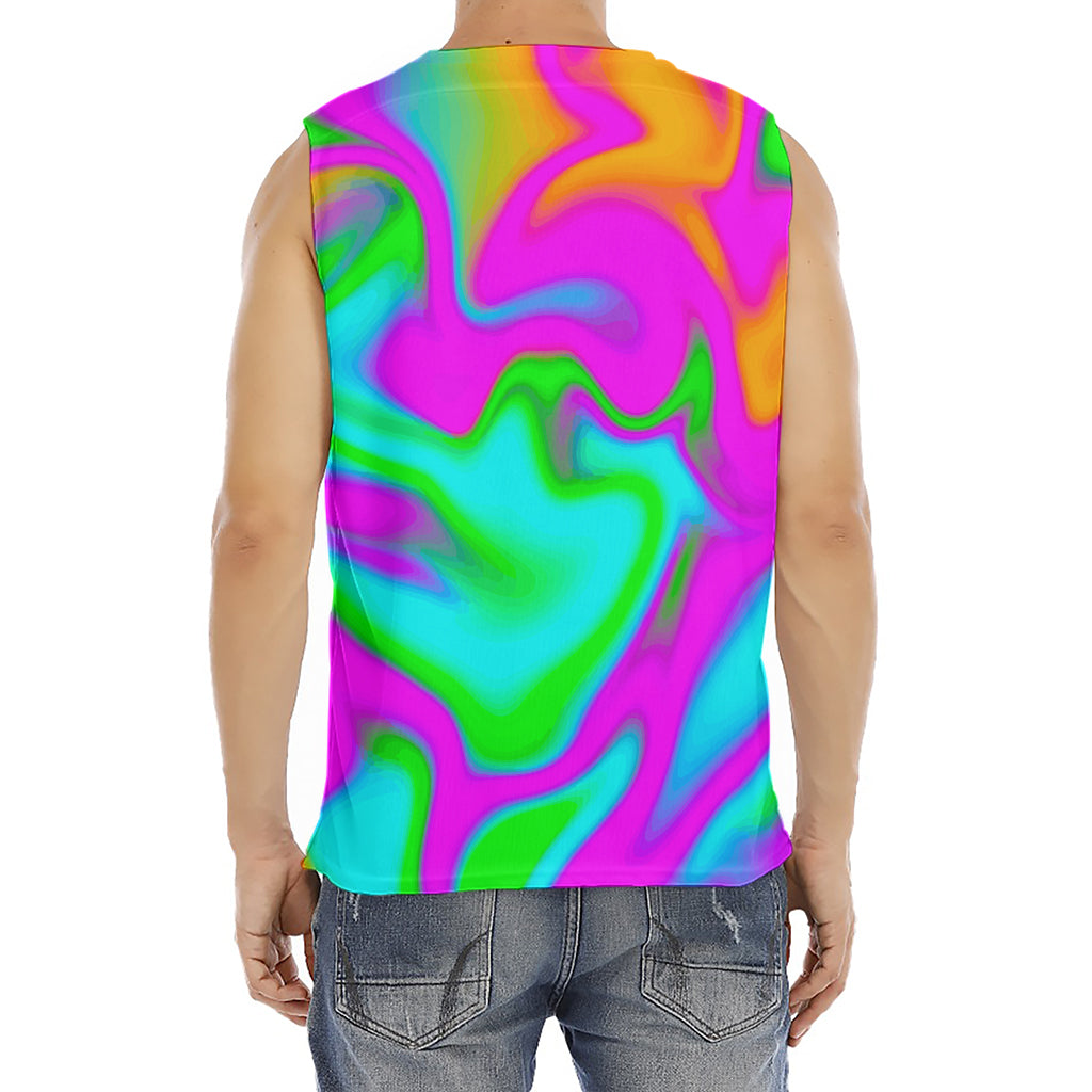 Holographic Neon Liquid Trippy Print Men's Fitness Tank Top