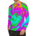 Holographic Neon Liquid Trippy Print Men's Long Sleeve Rash Guard