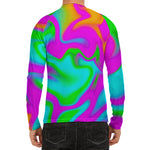Holographic Neon Liquid Trippy Print Men's Long Sleeve Rash Guard
