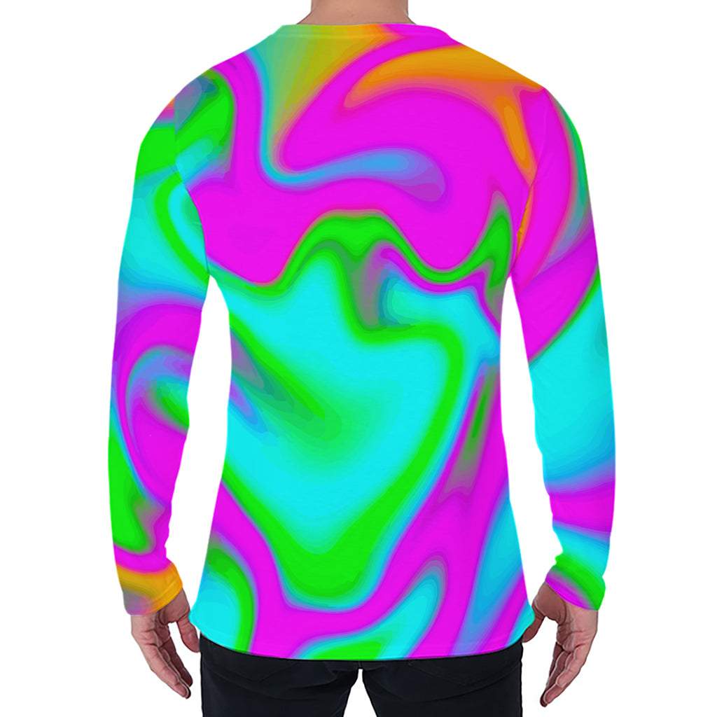Holographic Neon Liquid Trippy Print Men's Long Sleeve T-Shirt