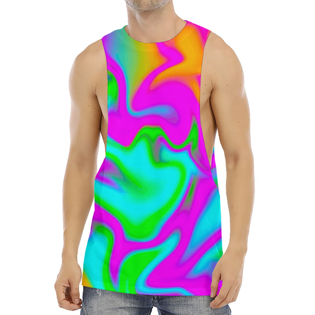 Holographic Neon Liquid Trippy Print Men's Muscle Tank Top