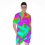 Holographic Neon Liquid Trippy Print Men's Rompers