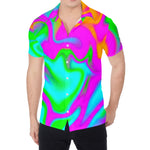 Holographic Neon Liquid Trippy Print Men's Shirt