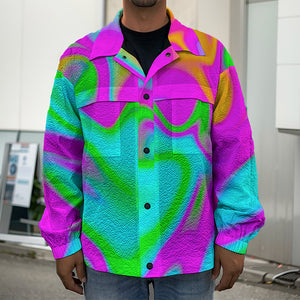 Holographic Neon Liquid Trippy Print Men's Shirt Jacket