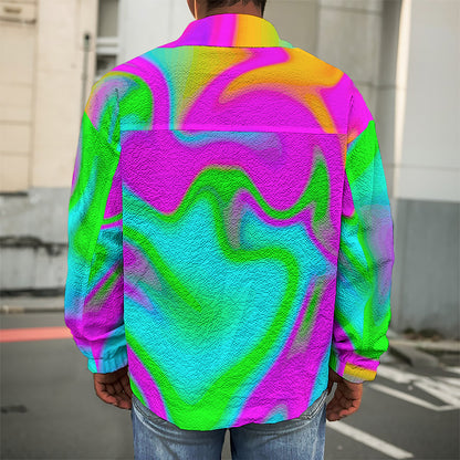 Holographic Neon Liquid Trippy Print Men's Shirt Jacket