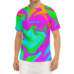 Holographic Neon Liquid Trippy Print Men's Short Sleeve Rash Guard