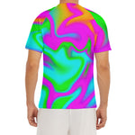 Holographic Neon Liquid Trippy Print Men's Short Sleeve Rash Guard