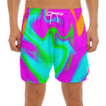 Holographic Neon Liquid Trippy Print Men's Split Running Shorts