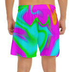 Holographic Neon Liquid Trippy Print Men's Split Running Shorts