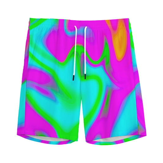 Holographic Neon Liquid Trippy Print Men's Sports Shorts