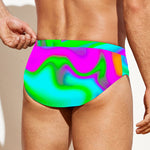 Holographic Neon Liquid Trippy Print Men's Swim Briefs